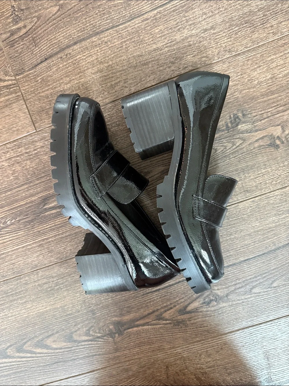 Jane And The Shoe NWOB Leighton Black Patent Chunky Platform Loafer Ladies 7
